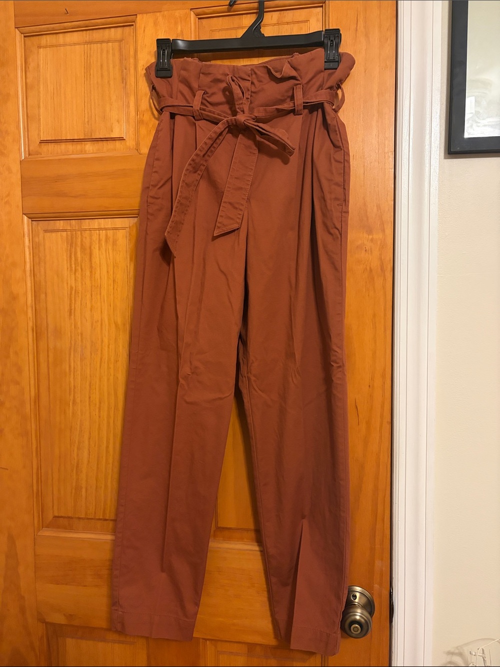 Prologue Rust High-Waist Paperbag Trousers with Tie Belt